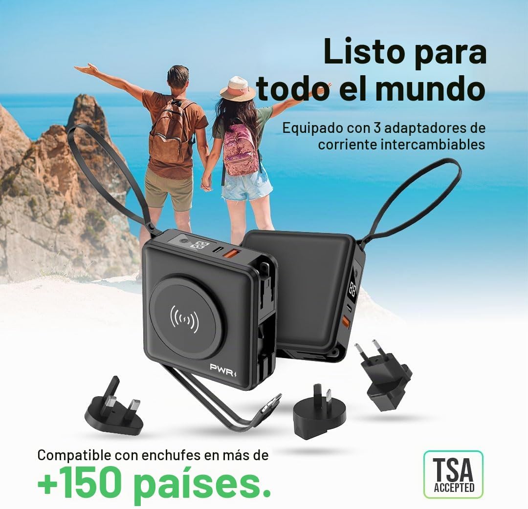 PWRMobile PWR Travel PRO - Banco de energía 5 en 1 con funda inclui...