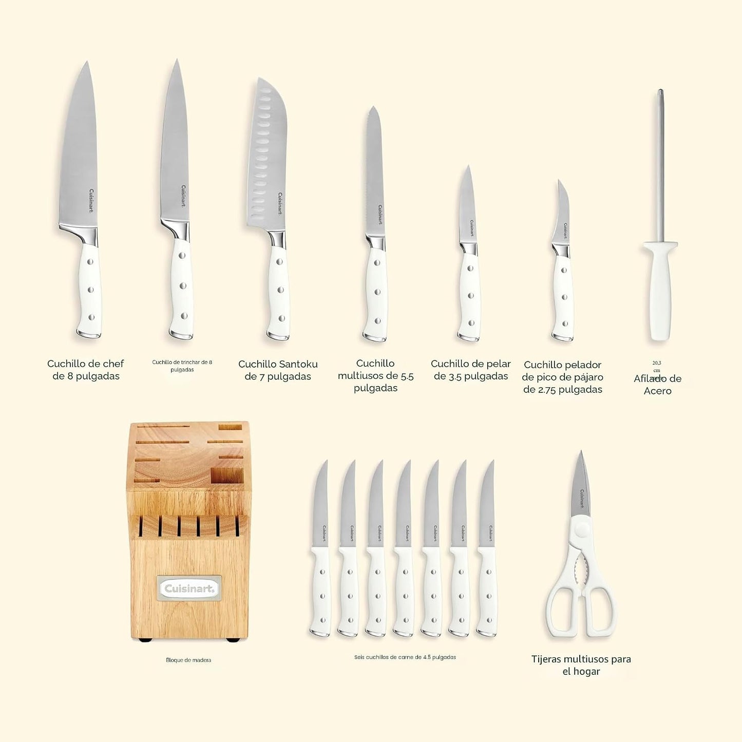 Cuisinart Juego de 15 cuchillos con bloque, acero inoxidable de alt...