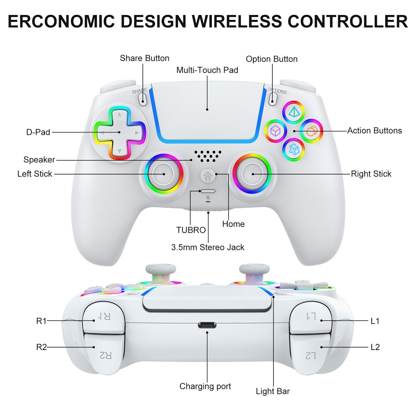 Controlador PS5 inalámbrico, Compatible con PS5 Pro\/Slim\/PC, Dobl...
