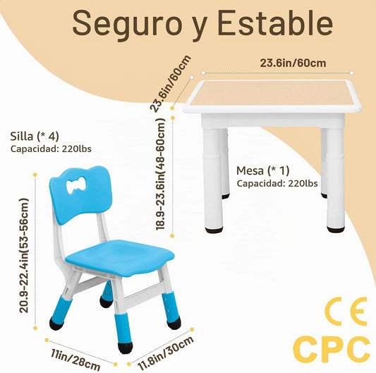 FUNLIO Juego de mesa y 4 sillas para niños de 3 a 8 años, juego de...