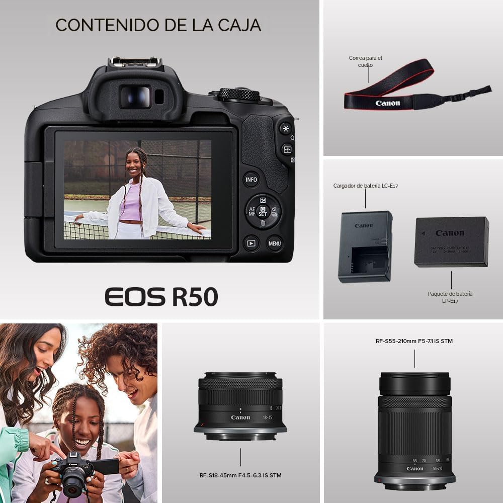 Cámara Canon EOS R50 sin espejo con lentes RF-S18-45mm F4.5-6.3 is...