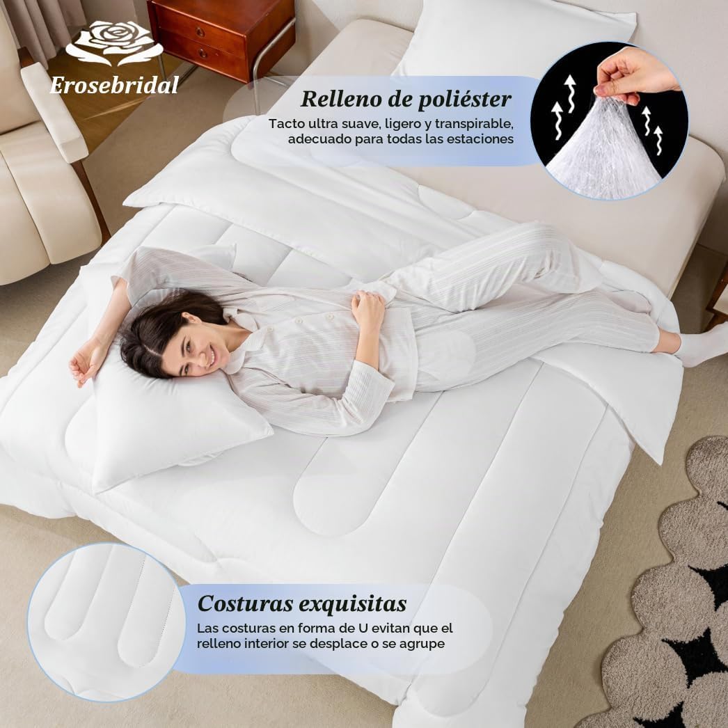 Erosebridal Juego de edredón de 7 piezas con lazos de cinta rosa y...