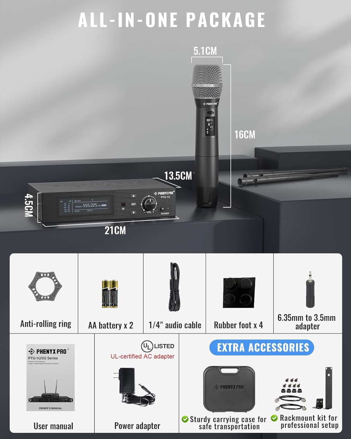 Sistema de micrófono inalámbrico Phenyx Pro True Diversity con 1000...