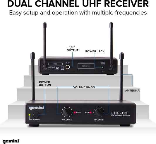 Gemini Sistema de micrófono de mano UHF de doble canal (UHF-02M-S12...