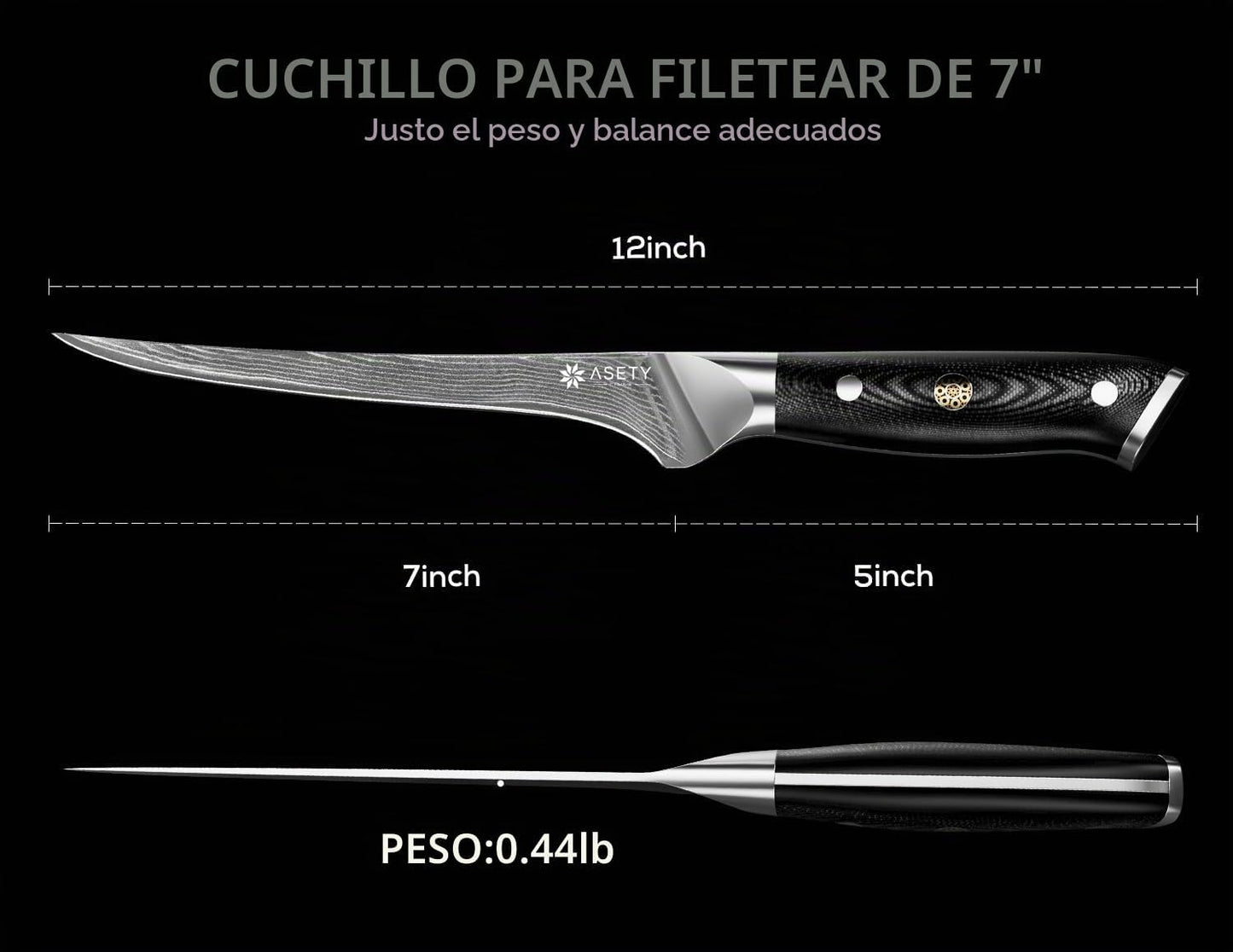 Cuchillo de filete de Damasco de 7 pulgadas, cuchillo de filete ult...