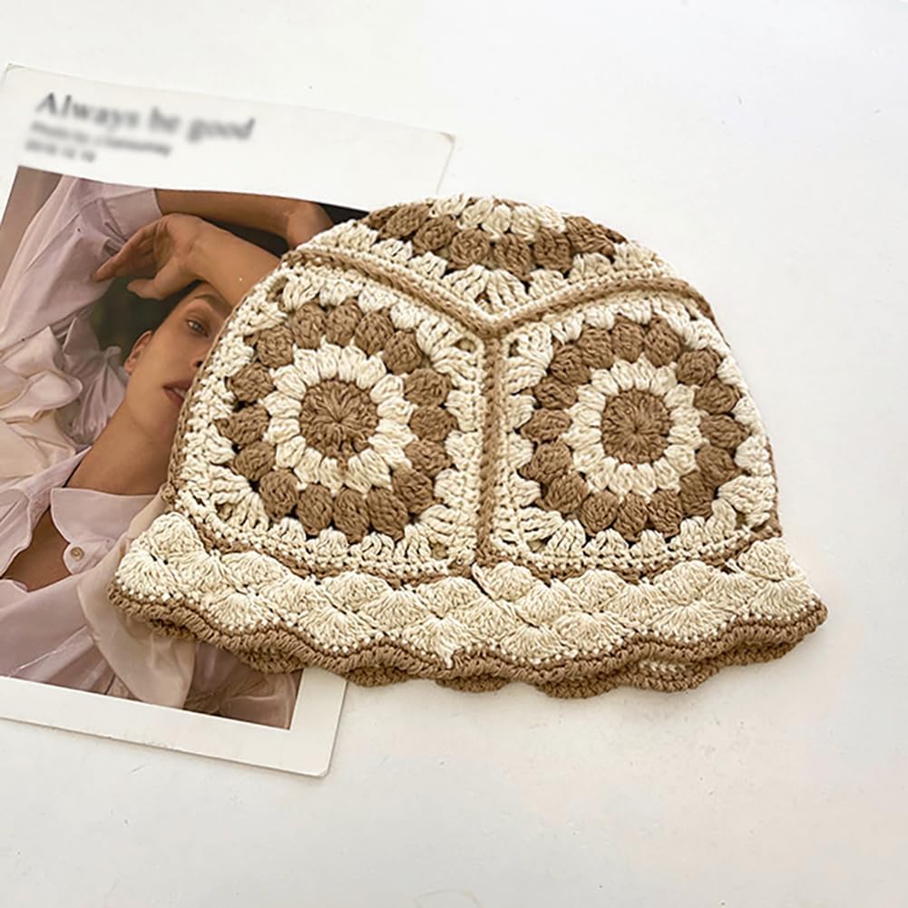 XYIYI Sombrero de Cubo de Ganchillo Tejido para Mujer Hecho a Mano...