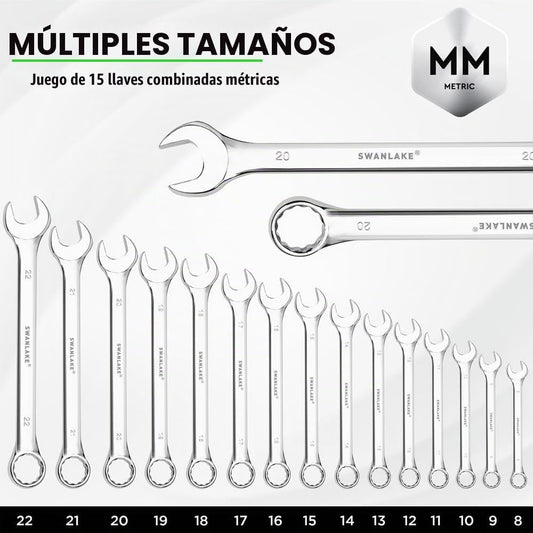 SWANLAKE GARDEN TOOLS - Juego de llaves métricas de 15 piezas, jueg...