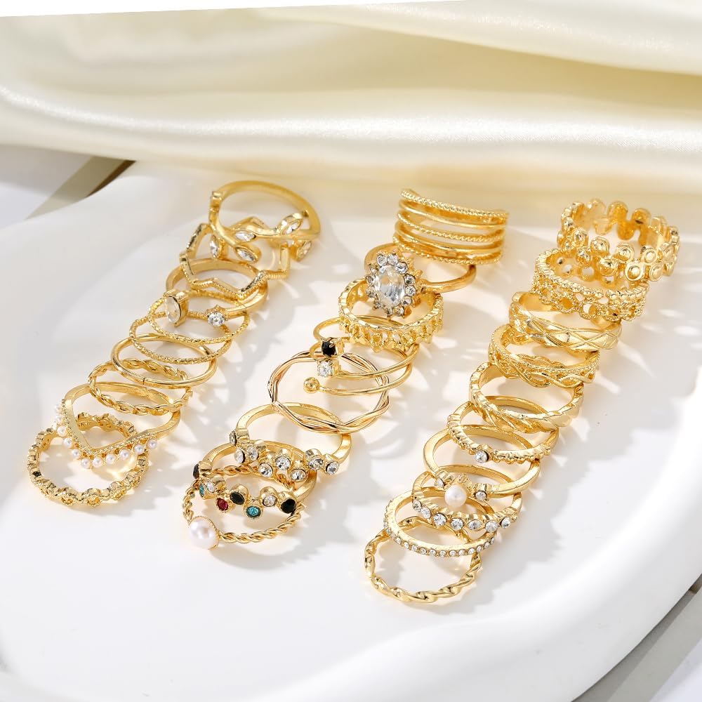 KISS WIFE Anillos apilables de oro para mujer, delicado juego de an...