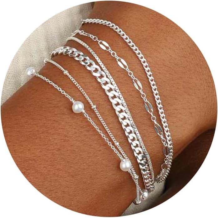 MBW Pulseras chapadas en plata para mujer, delicadas pulseras de pl...