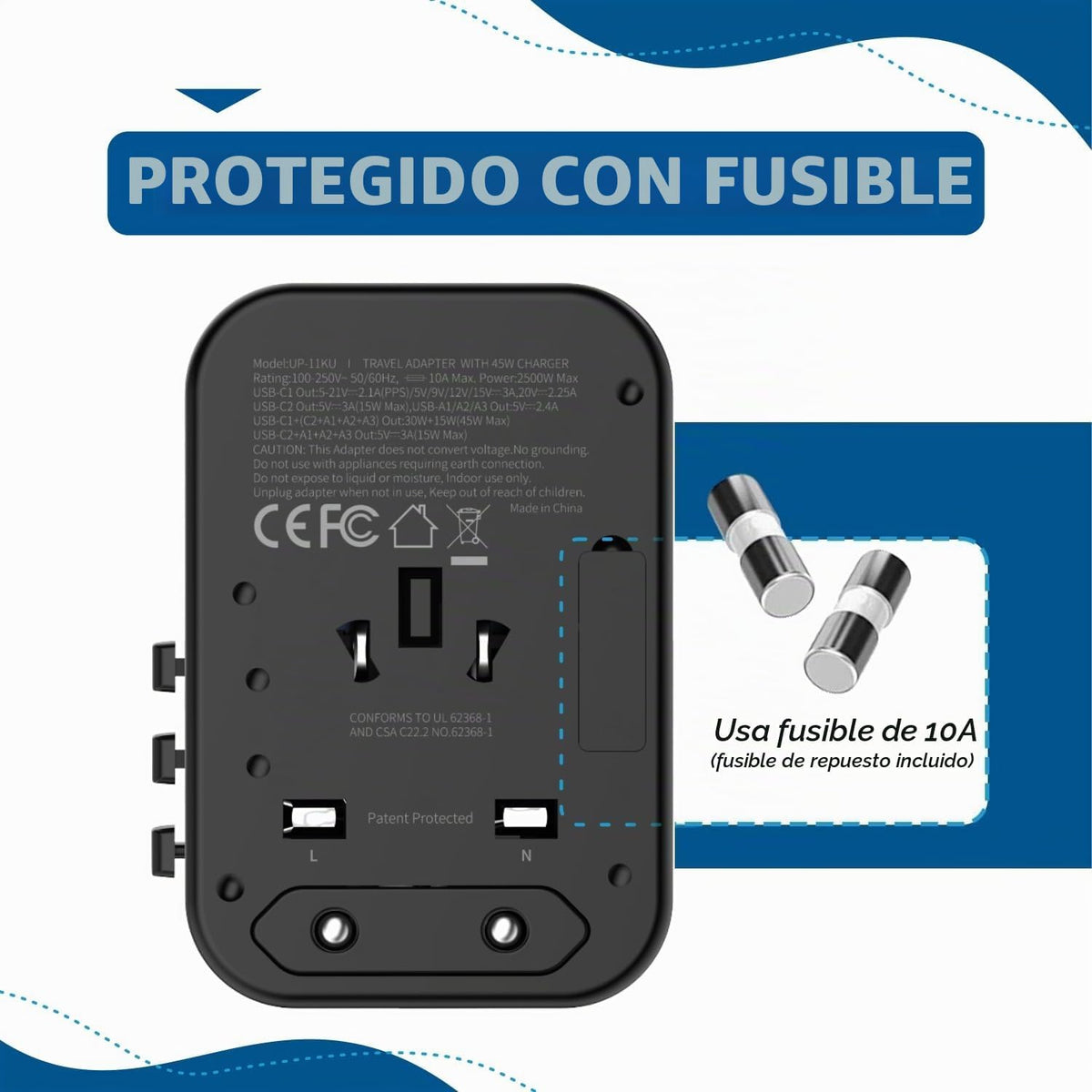 Ceptics Adaptador de viaje universal, adaptador de corriente intern...