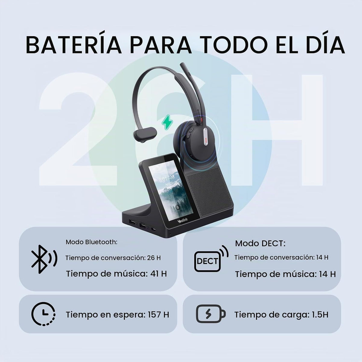 Yealink WH64 - Auriculares inalámbricos DECT con estación de trabaj...