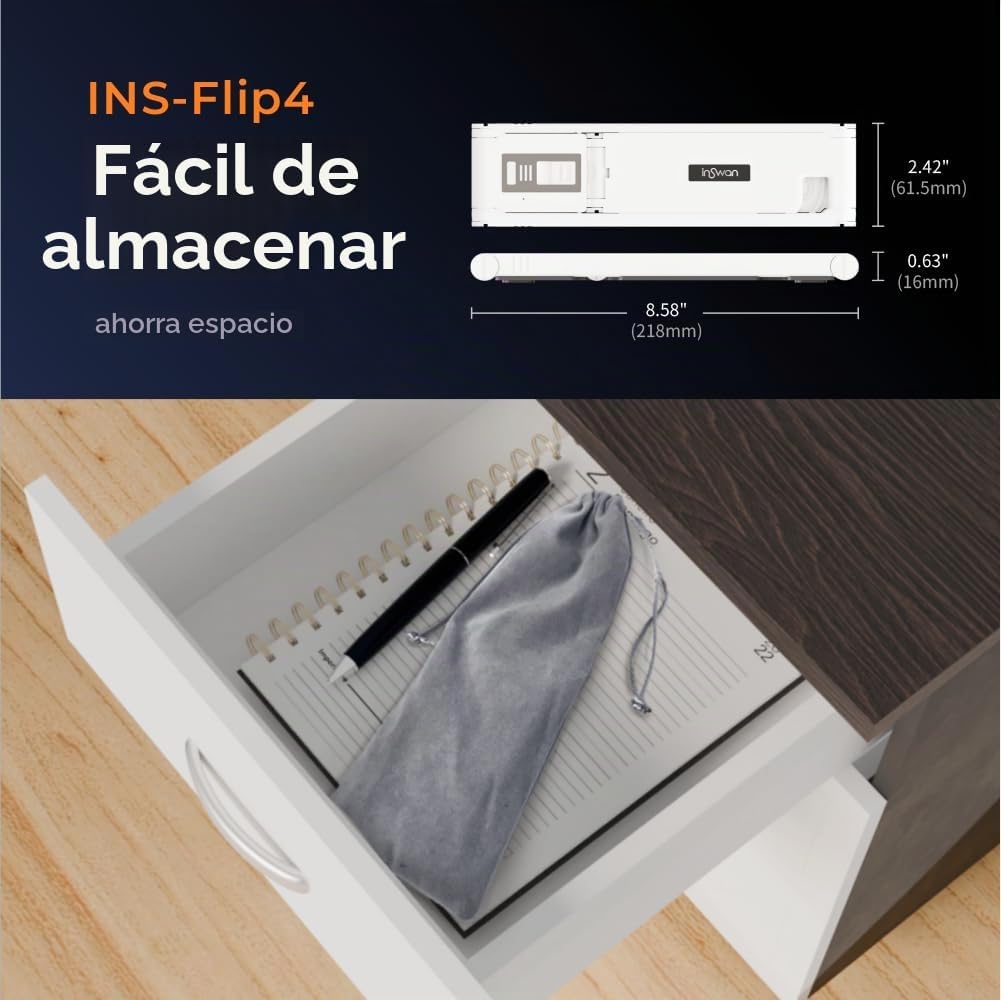 INSWAN INS-Flip 4 - Cámara de documentos plegable 4K 13MP, LED, mic...