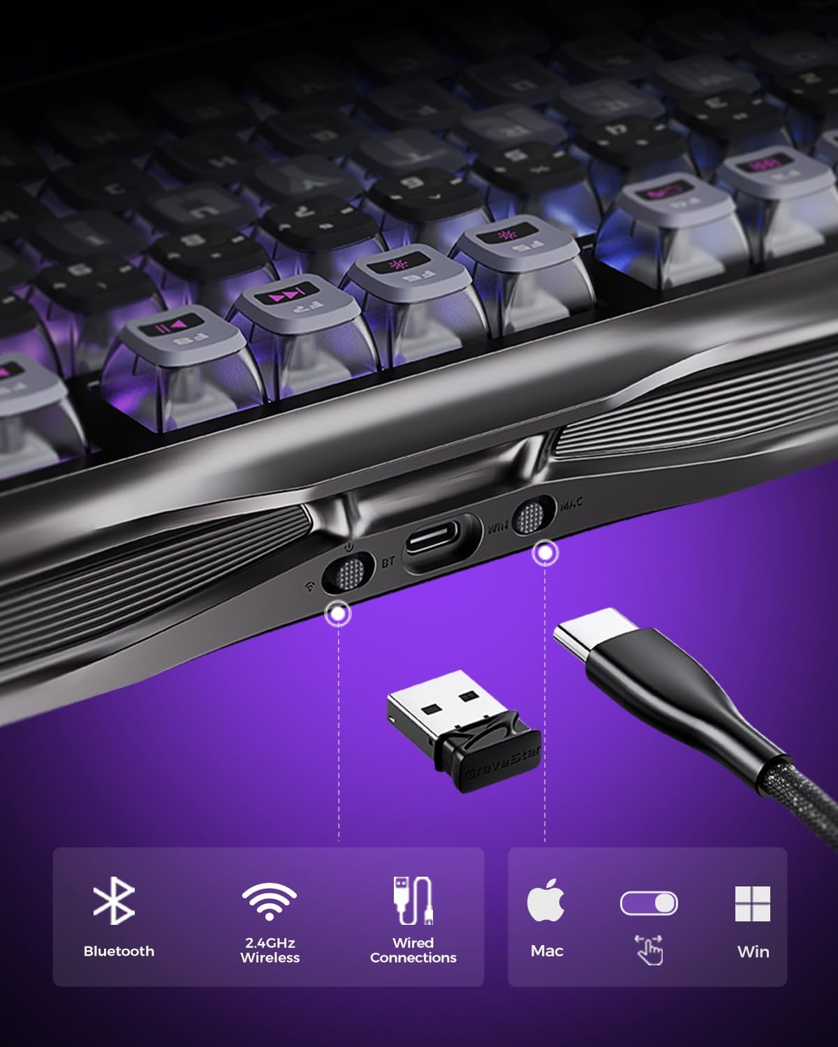 Teclado mecánico inalámbrico para juegos GravaStar Mercury K1 Pro,...