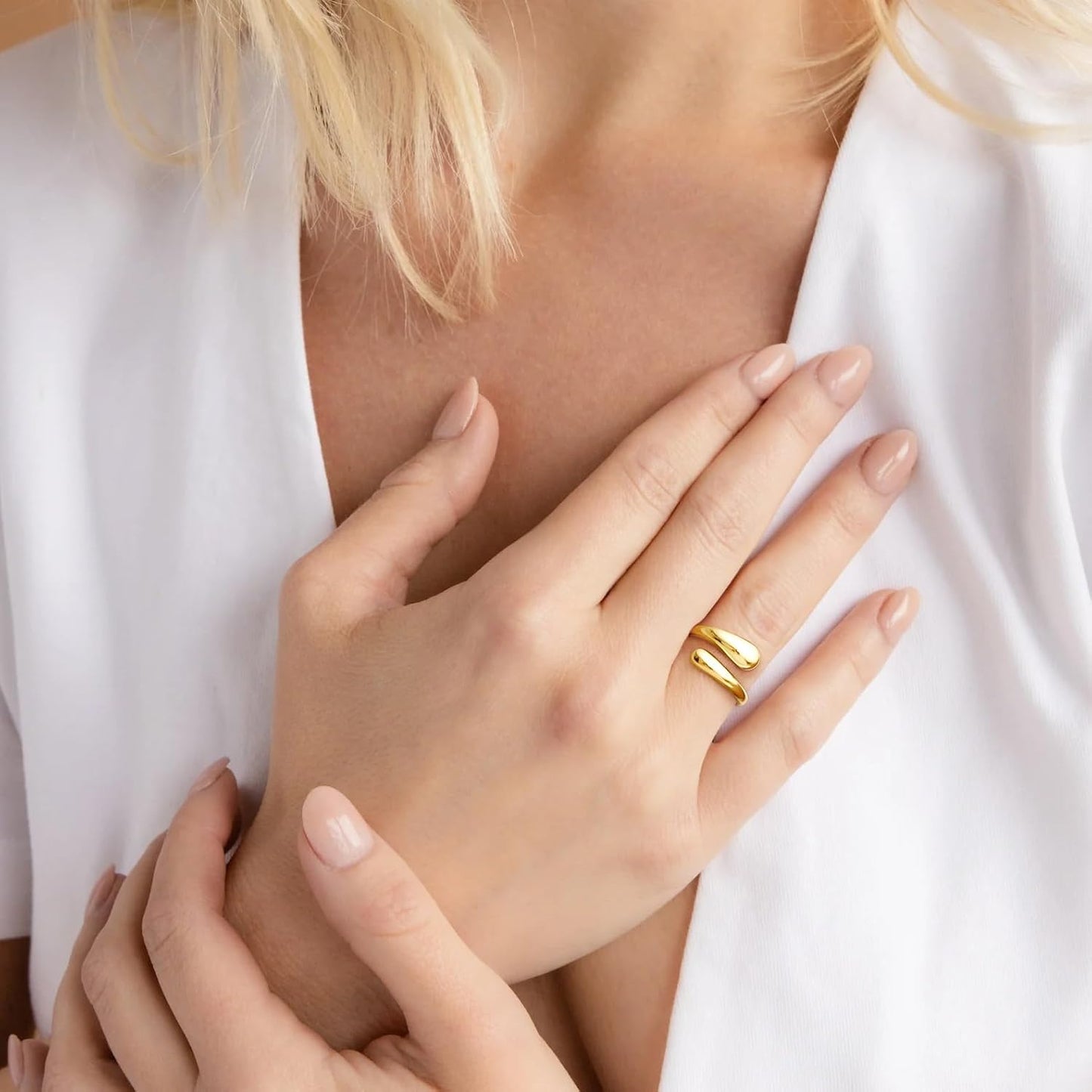 Poxtex - Anillos gruesos dorados para mujer, de oro antideslustre,...
