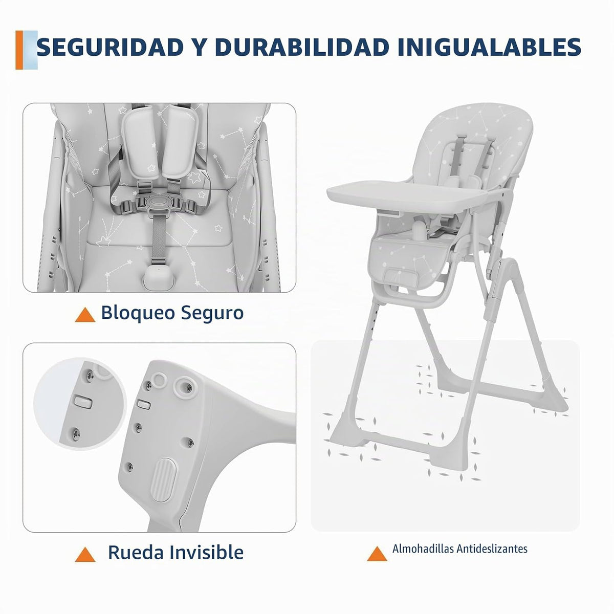 Silla alta para bebé, sillas de alimentación plegables para bebés y...