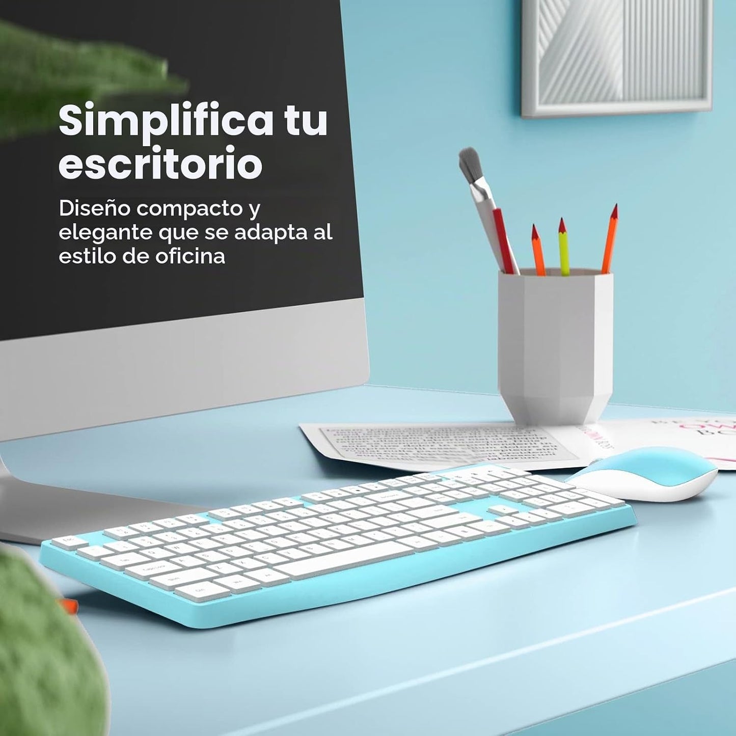 Combo de teclado y ratón inalámbricos, Lovaky teclado y ratón ergon...
