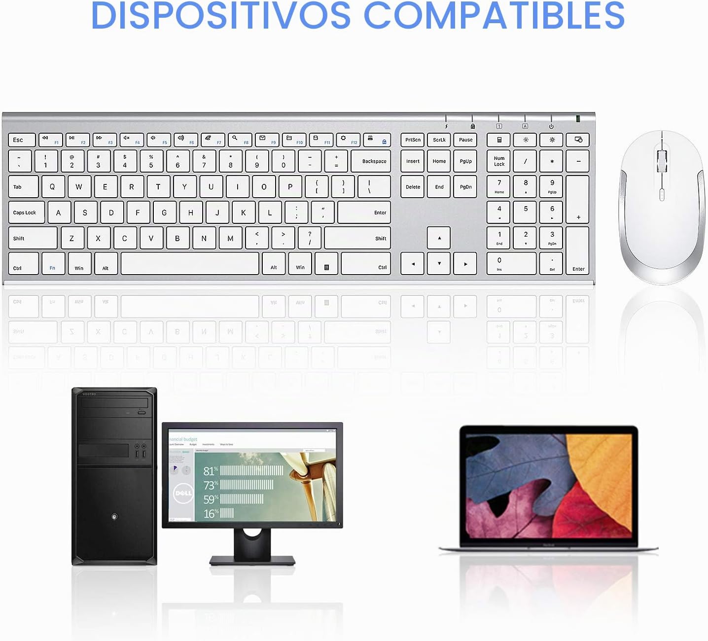 Combo de teclado y mouse inalámbricos, Vssoplor 2.4GHz recargable,...