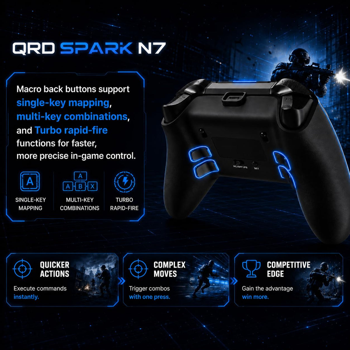 Mando inalámbrico QRD Spark N7 de 2,4 Ghz para PS4\/PS3\/PC | Efect...