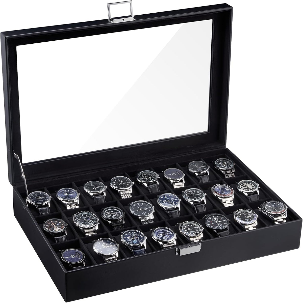 ProCase Caja de reloj para hombre, vitrina de 24 ranuras con tapa d...