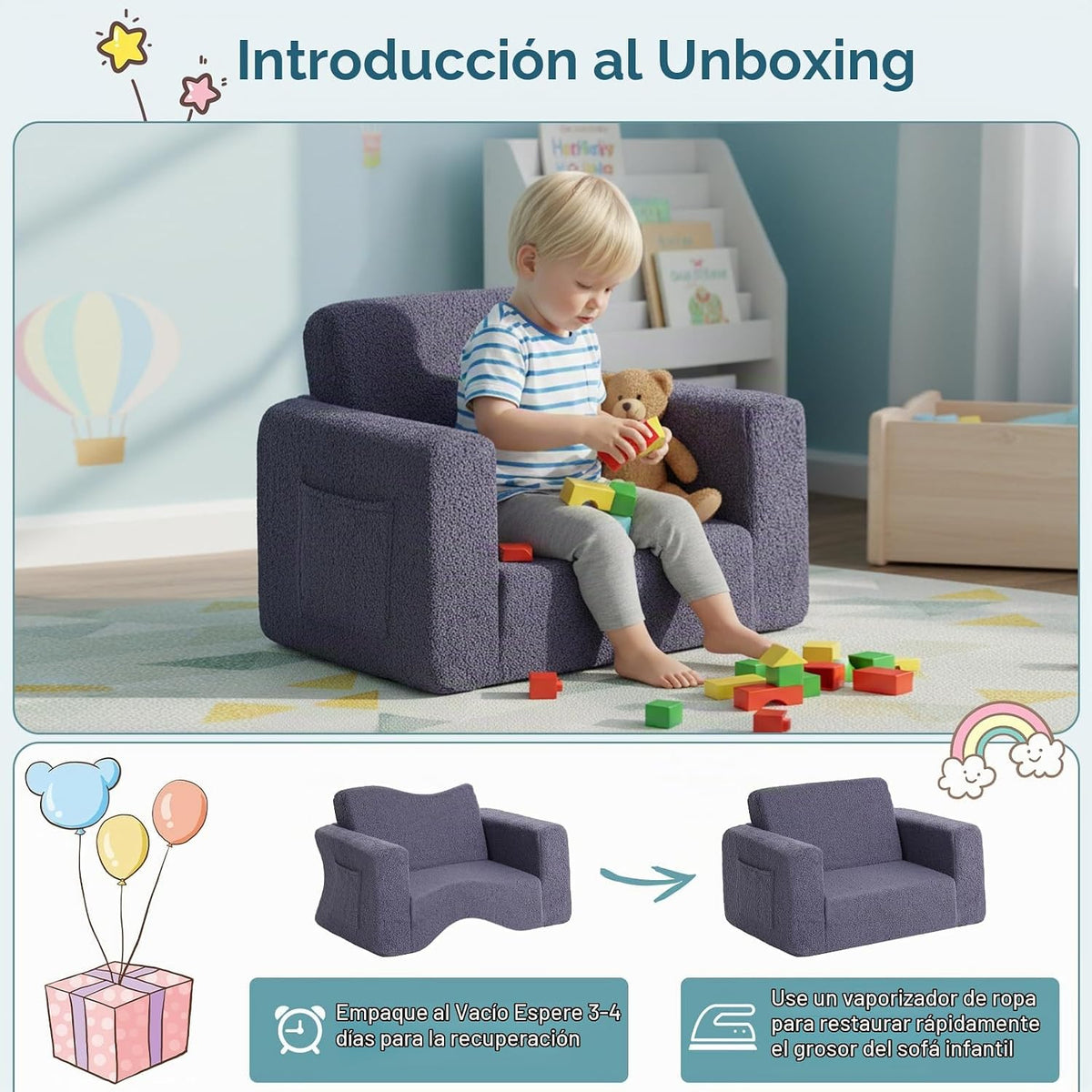 Tiita Sofá para niños, sillas infantiles 2 en 1, sofá convertible p...