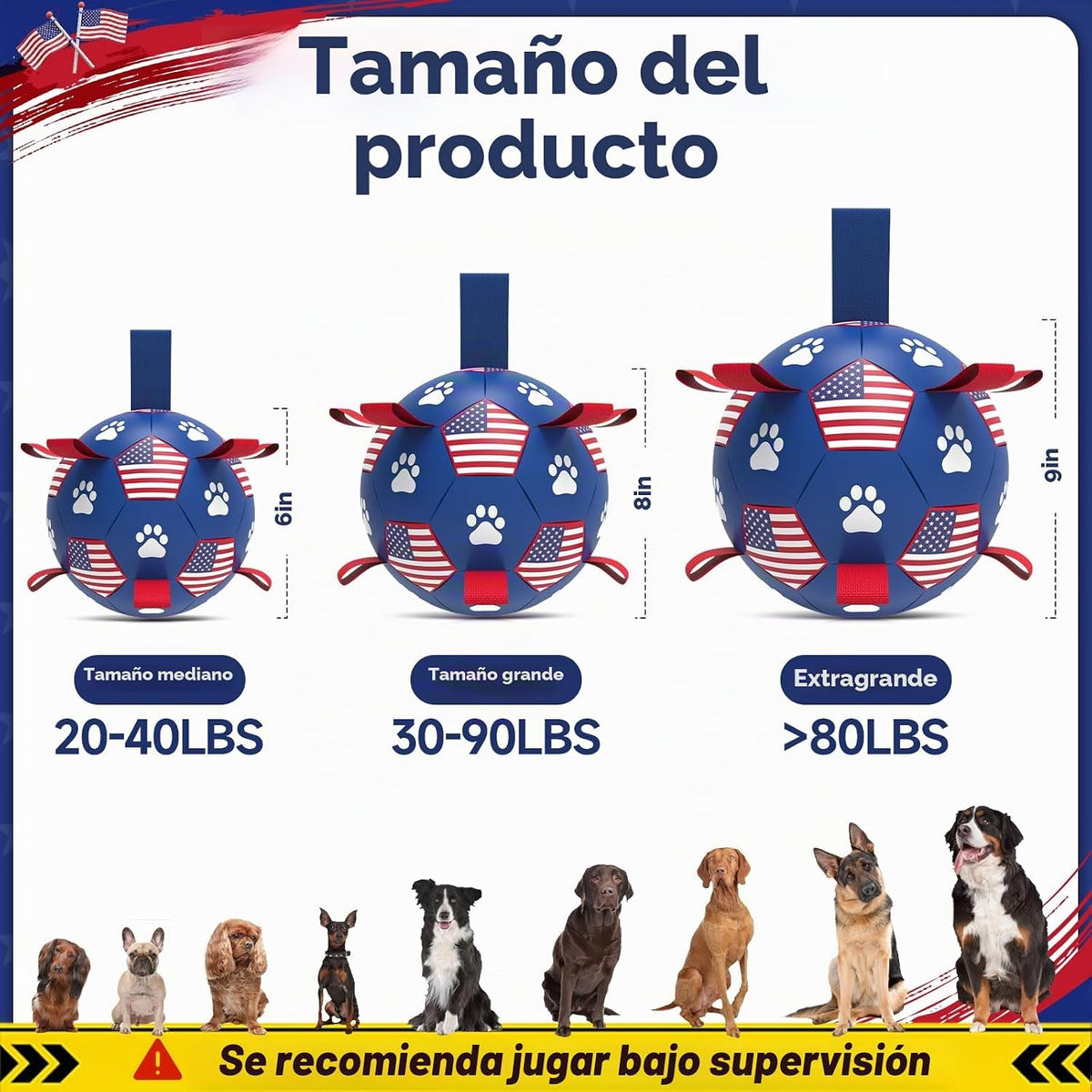 QDAN Juguetes para perros, pelota de fútbol con correas, bolas dura...