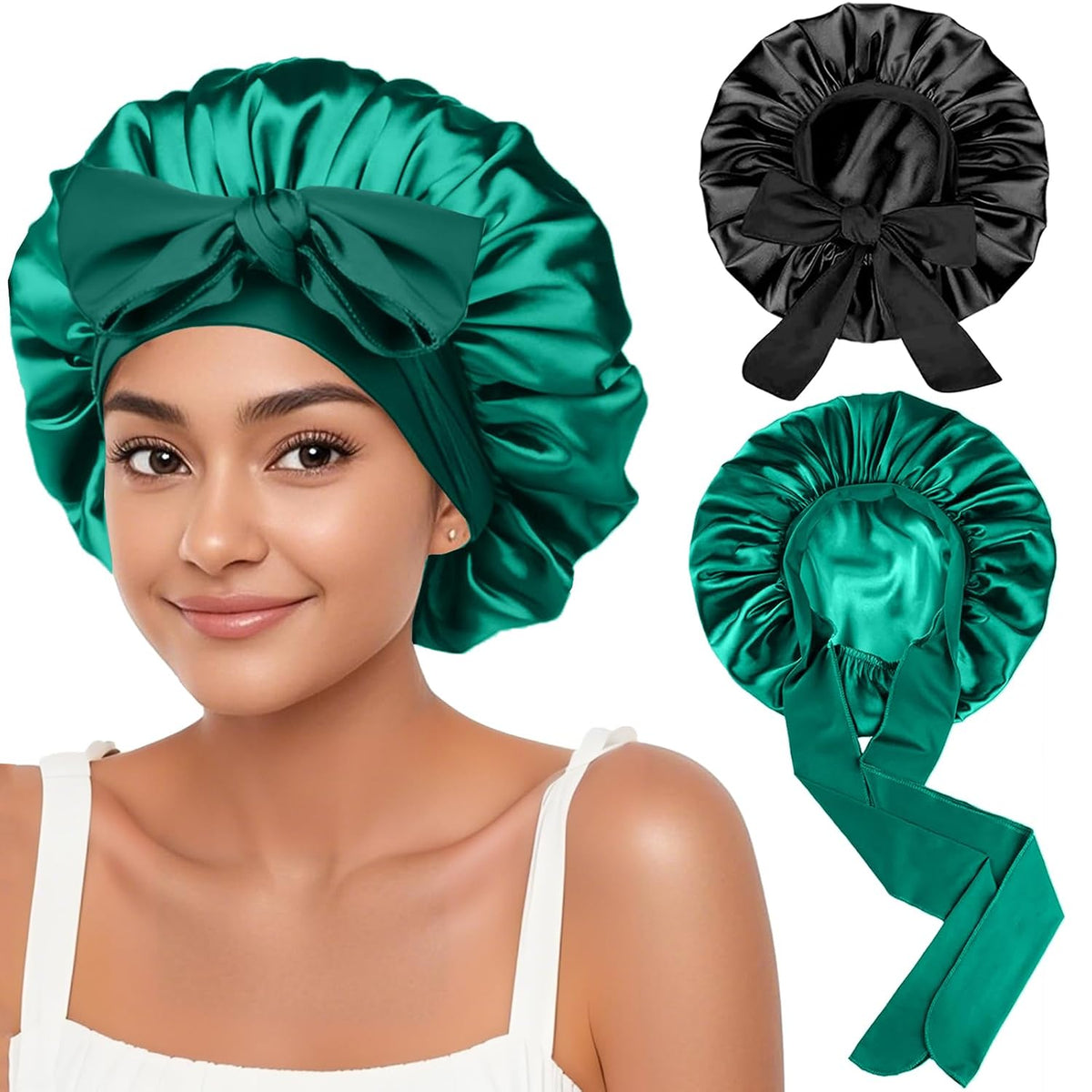 2 piezas de gorro de seda satinada para dormir para mujeres, gorro...