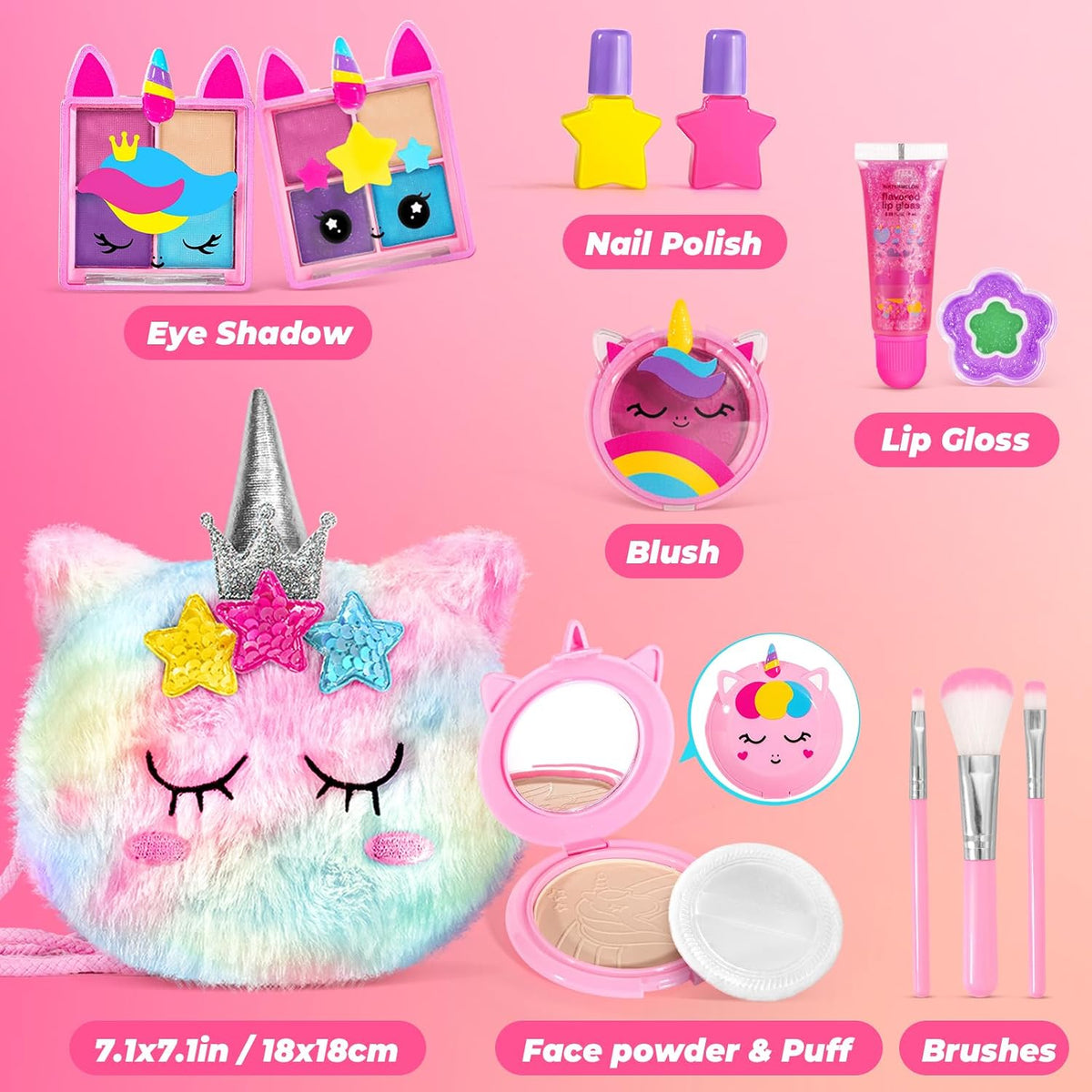 Kit de maquillaje real sin talco para niñas con bolso de unicornio...
