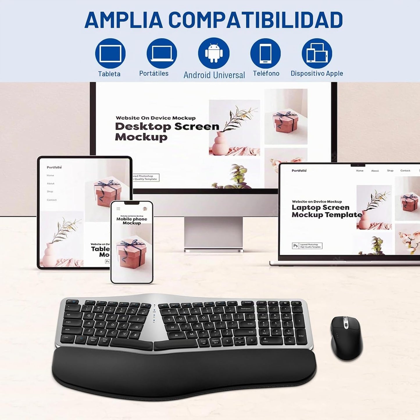 MK960 Ergo Combo de Teclado y Ratón Inalámbrico, Bluetooth\/2.4G Di...