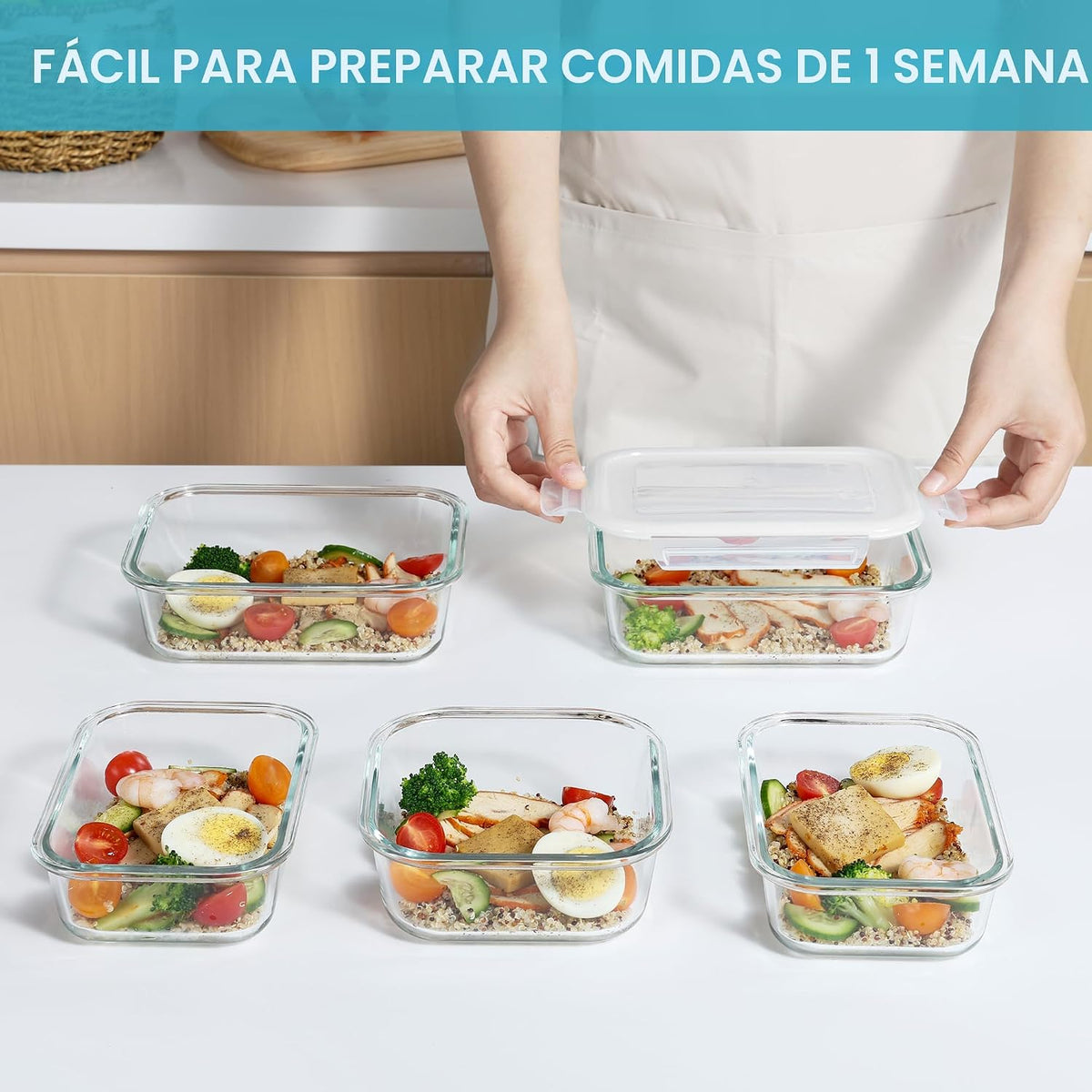 Vtopmart - Paquete de 8 recipientes de vidrio para almacenamiento d...