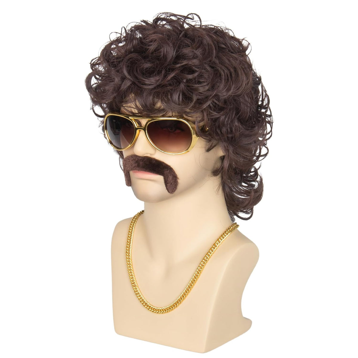 Miss U Hair - Peluca de discoteca marrón de los años 70 con gafas,...