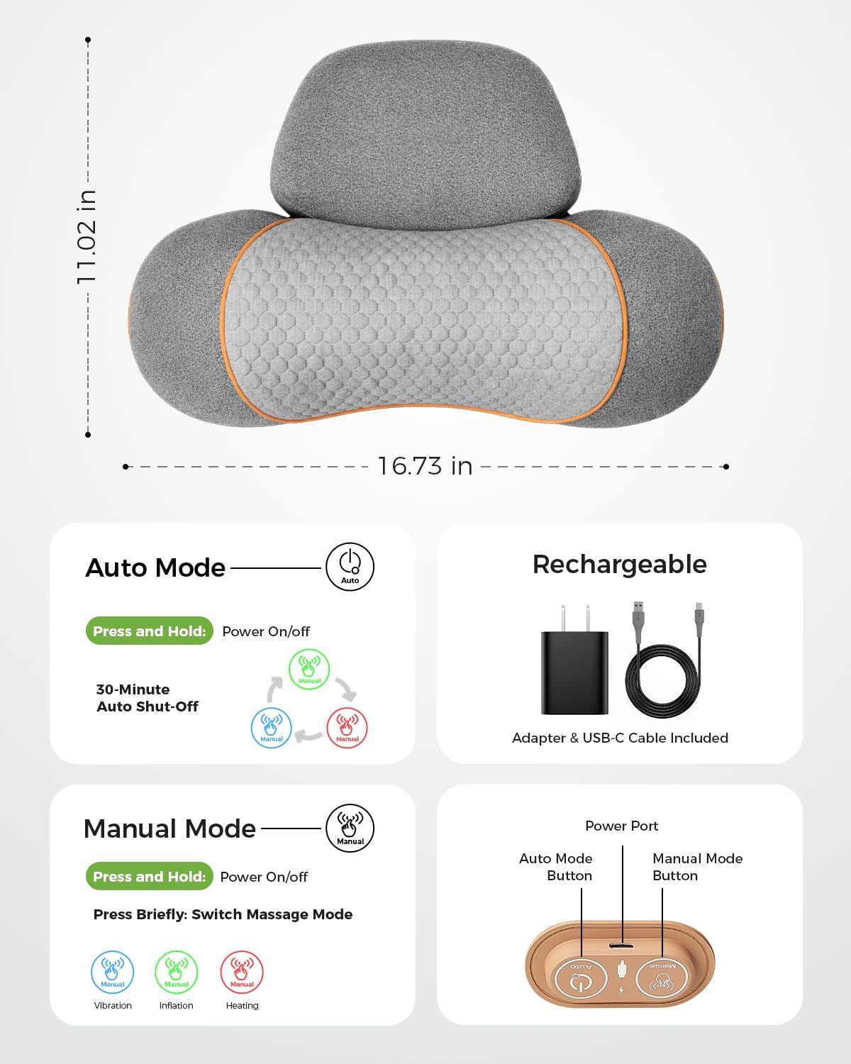 swancode Almohada masajeadora de cuello 3 en 1 para aliviar el dolo...