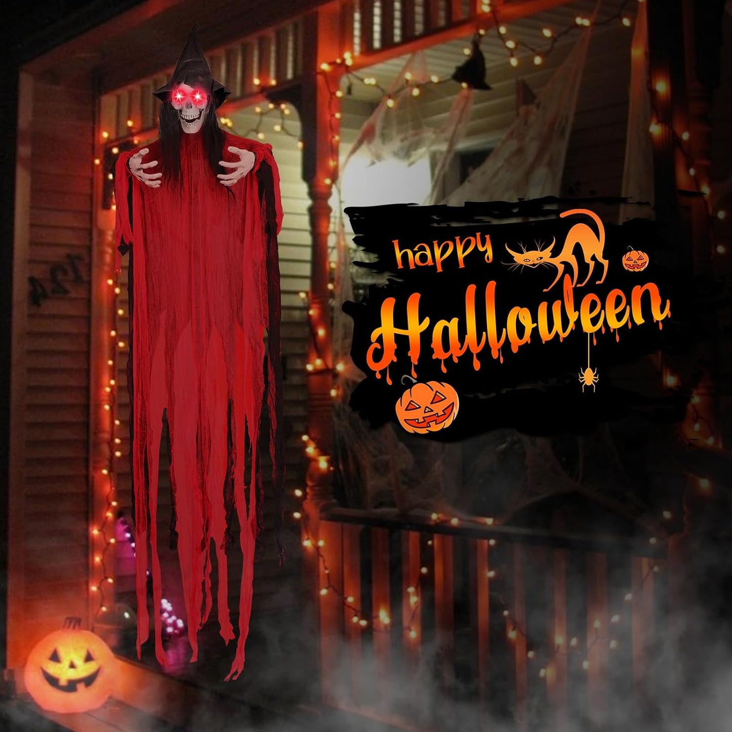 Decoraciones de Halloween de 74.8 pulgadas para exteriores, bruja e...