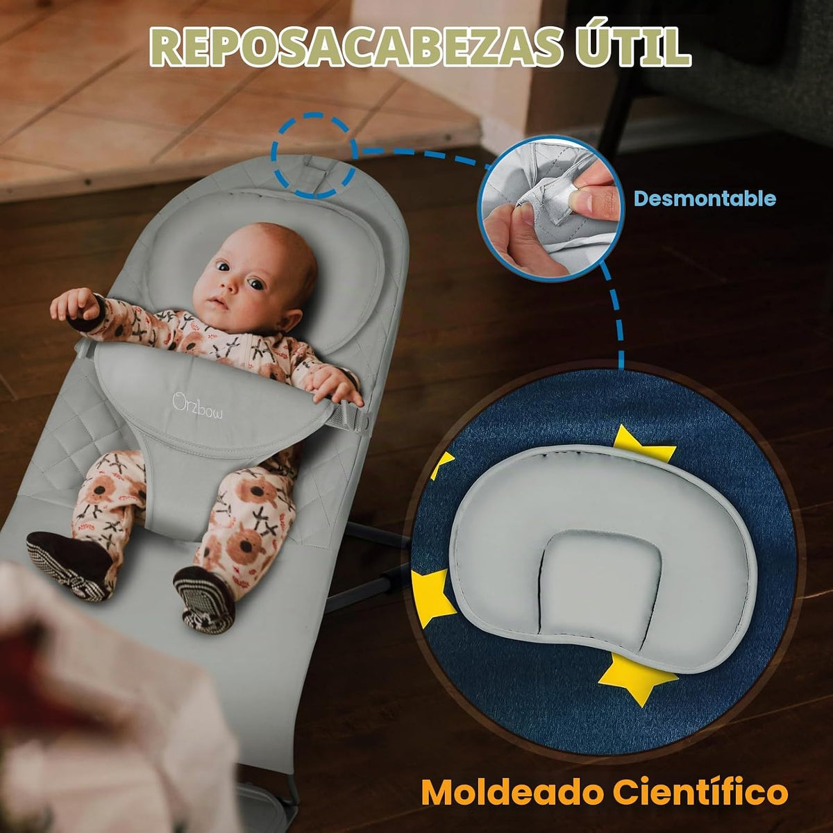 Orzbow Baby Bouncer, asiento portátil para bebés de 0 a 12 meses, h...