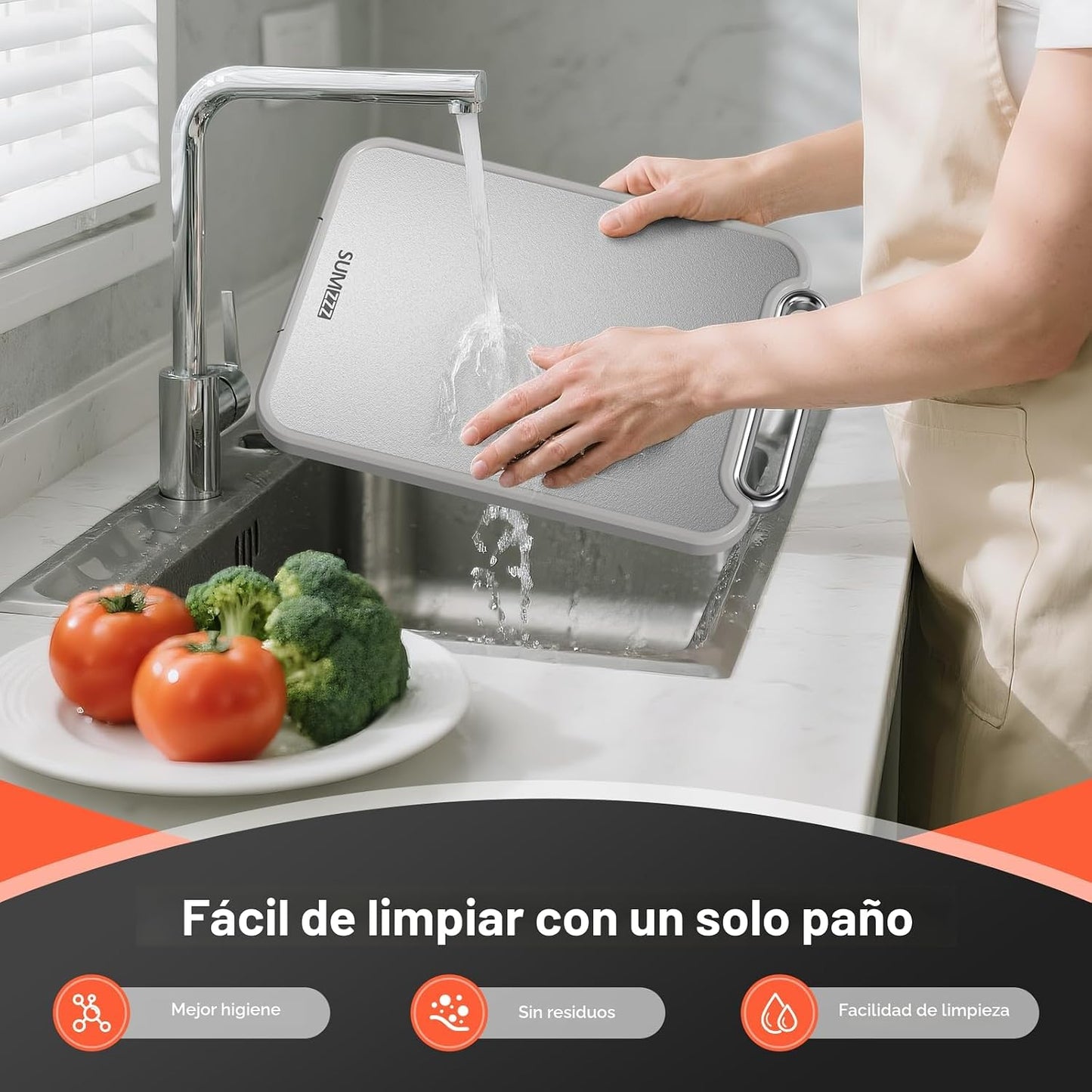 Sumzzz Tabla de cortar de acero inoxidable para cocina, tabla de co...
