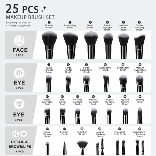 HGHDBT Juego de 65 brochas de maquillaje negro, kit de maquillaje p...