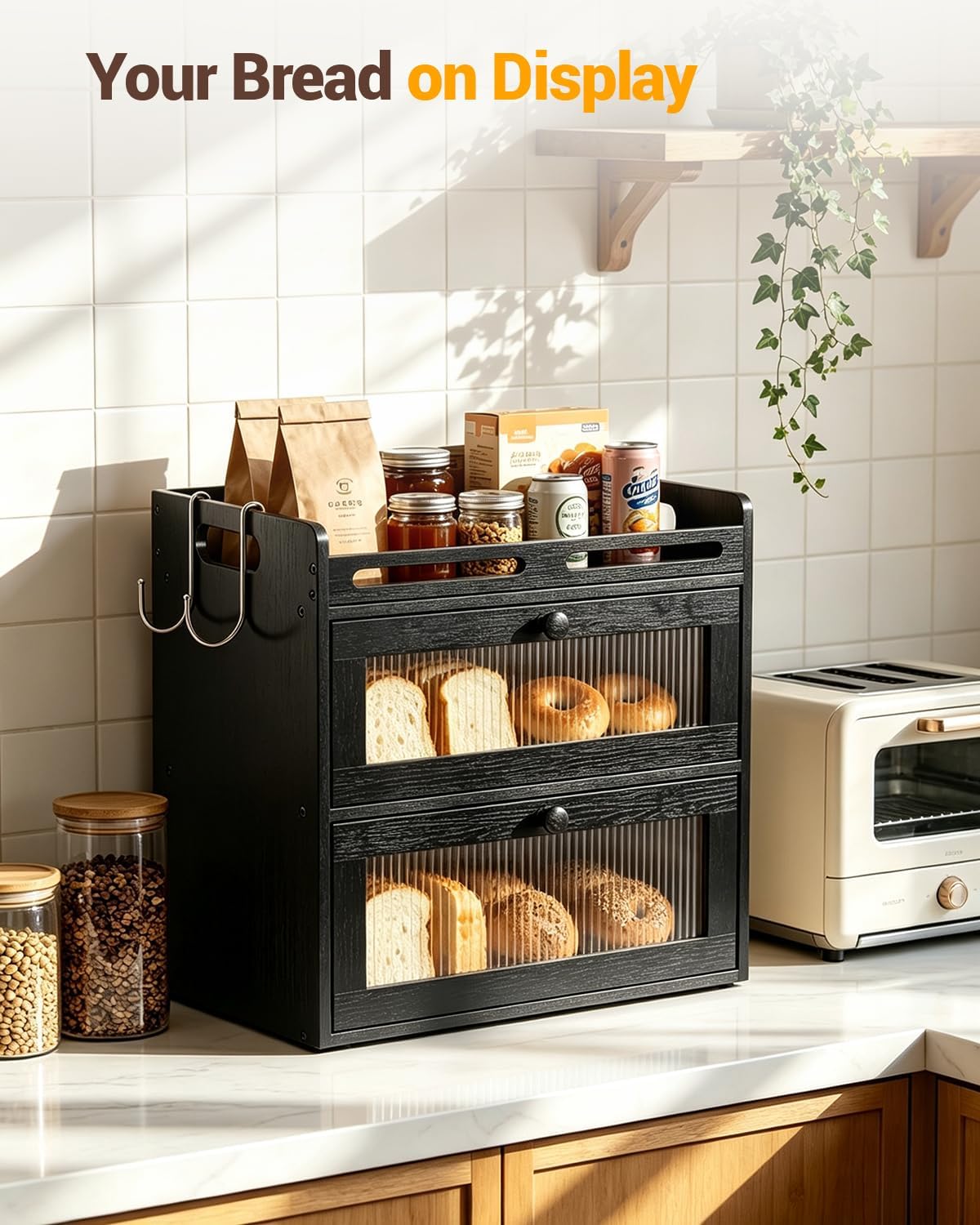 Panera para encimera de cocina, almacenamiento de bambú de 2 nivele...