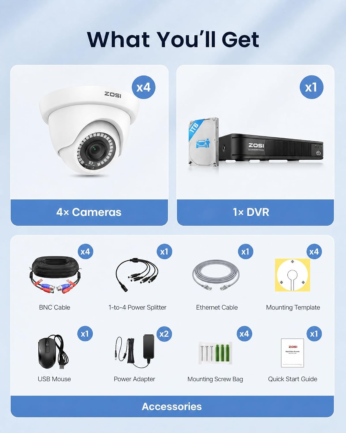 ZOSI Sistema de cámara de seguridad con cable 3K Lite, 4 cámaras do...