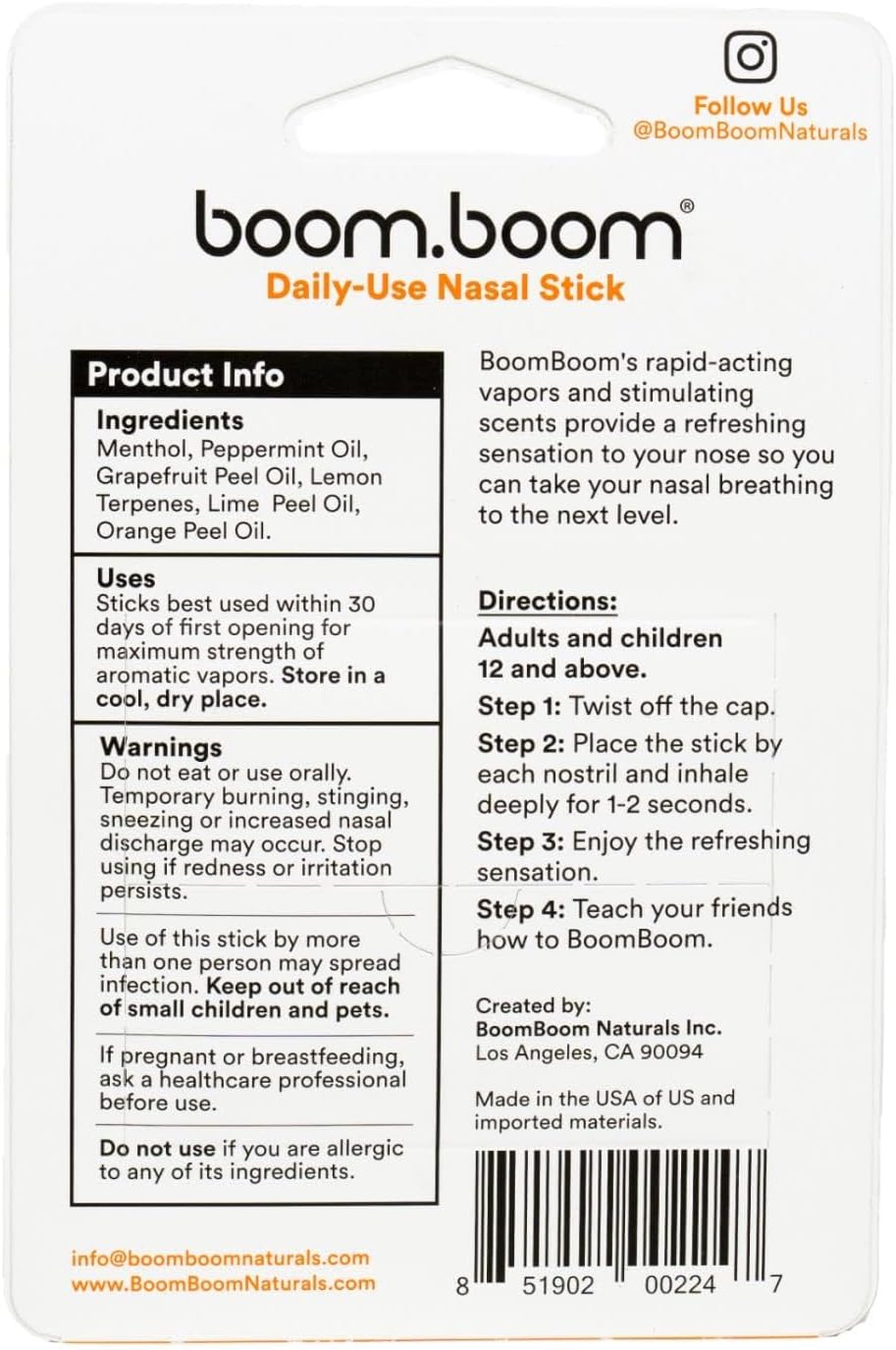 BoomBoom Barra nasal, aceites esenciales + inhalador de mentol, tro...