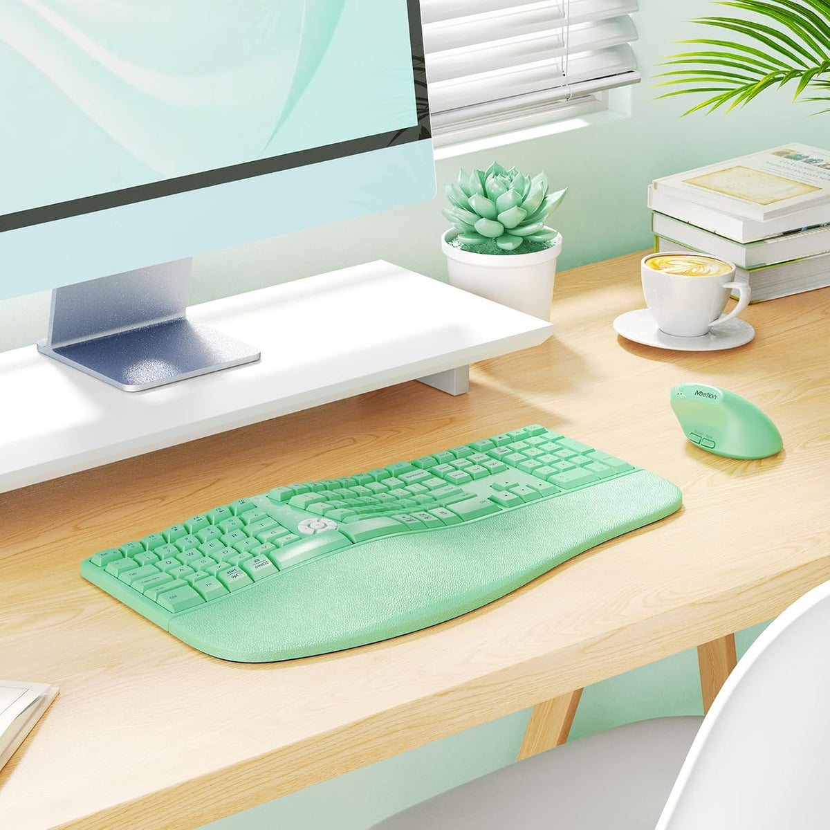 MEETION Combo ergonómico del ratón del teclado, verde del ratón ver...