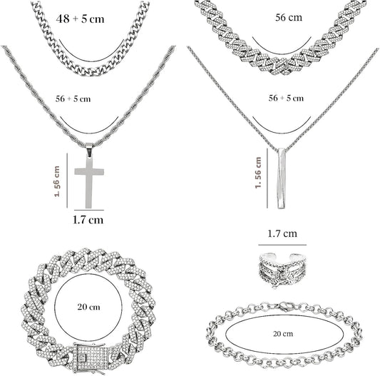 NEWITIN Juego de 15 piezas de joyería de plata para hombre, acero i...
