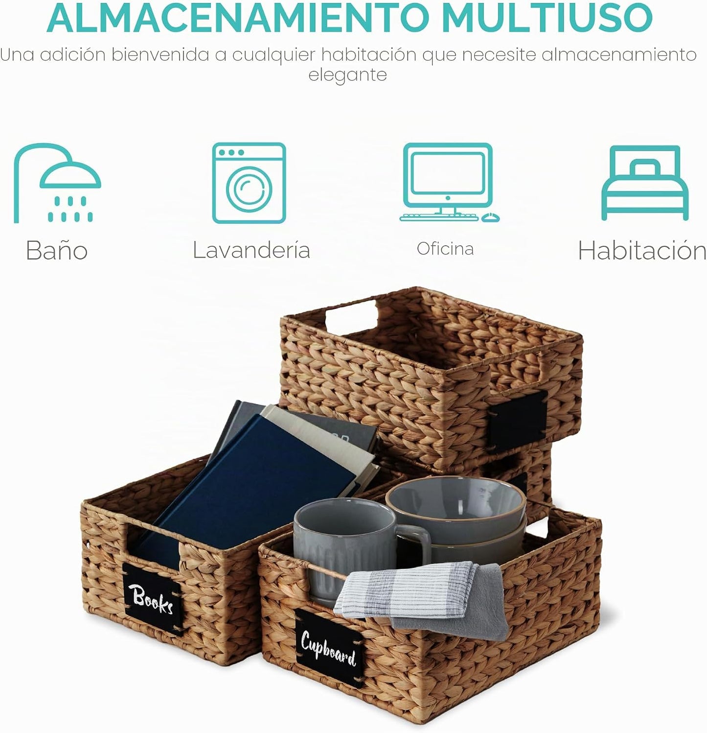 Best Choice Products Juego de 4 cestas de despensa de jacinto de ag...