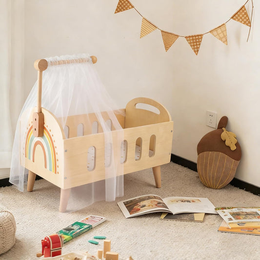 Freniland Cama de cuna de madera para muñecas de 18 pulgadas, juego...