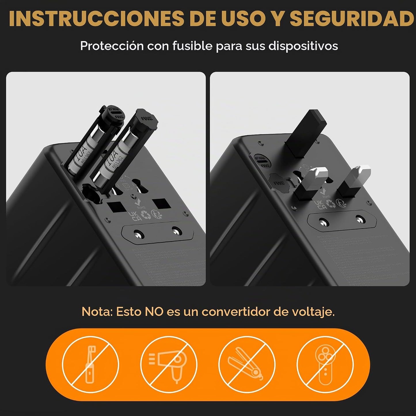 TESSAN Adaptador de viaje universal, adaptador de enchufe internaci...