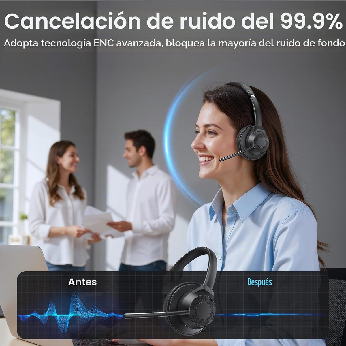 Auriculares inalámbricos con micrófono para el trabajo, auriculares...