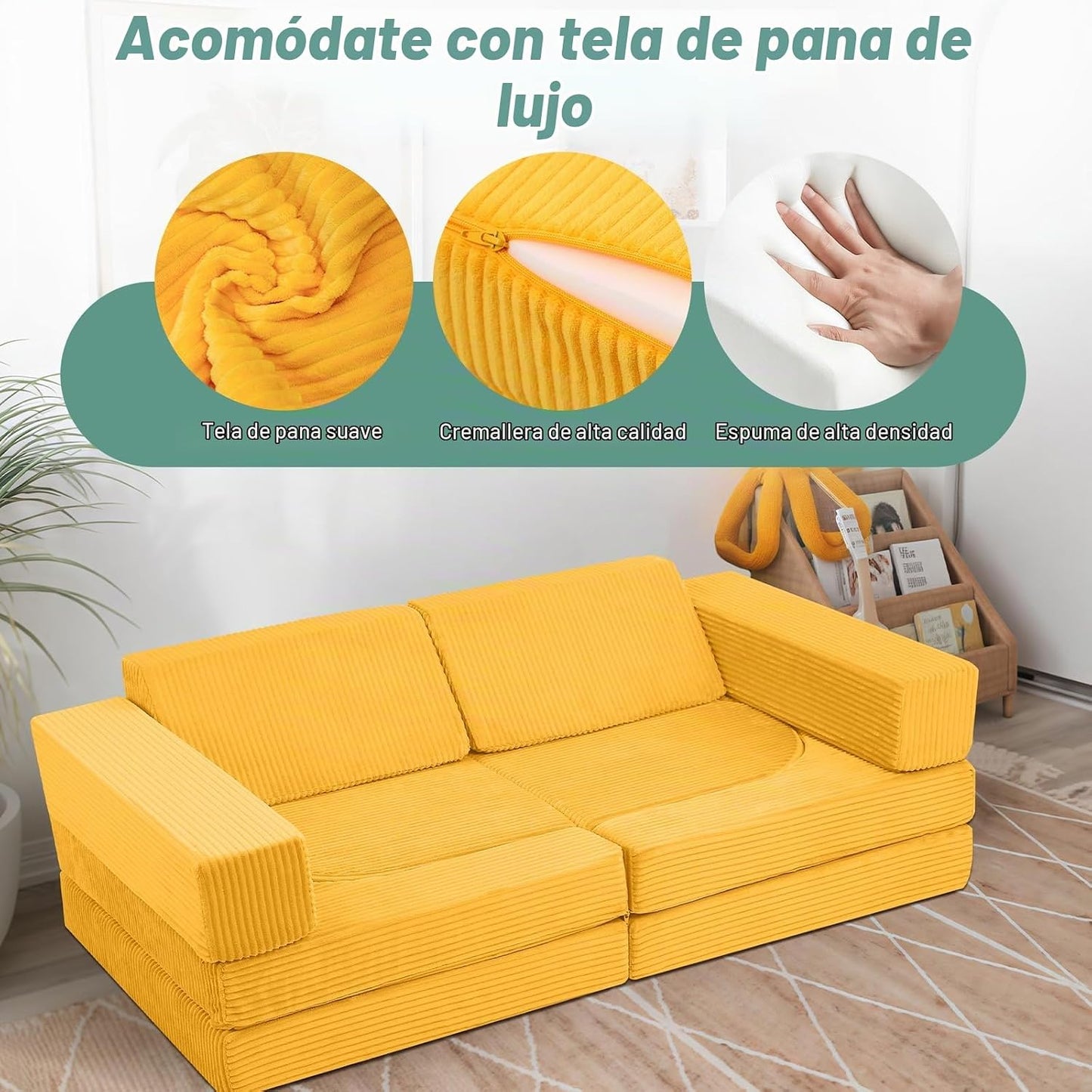 MeMoreCool Elegante sofá de pana de 10 piezas para niños, sofá modu...