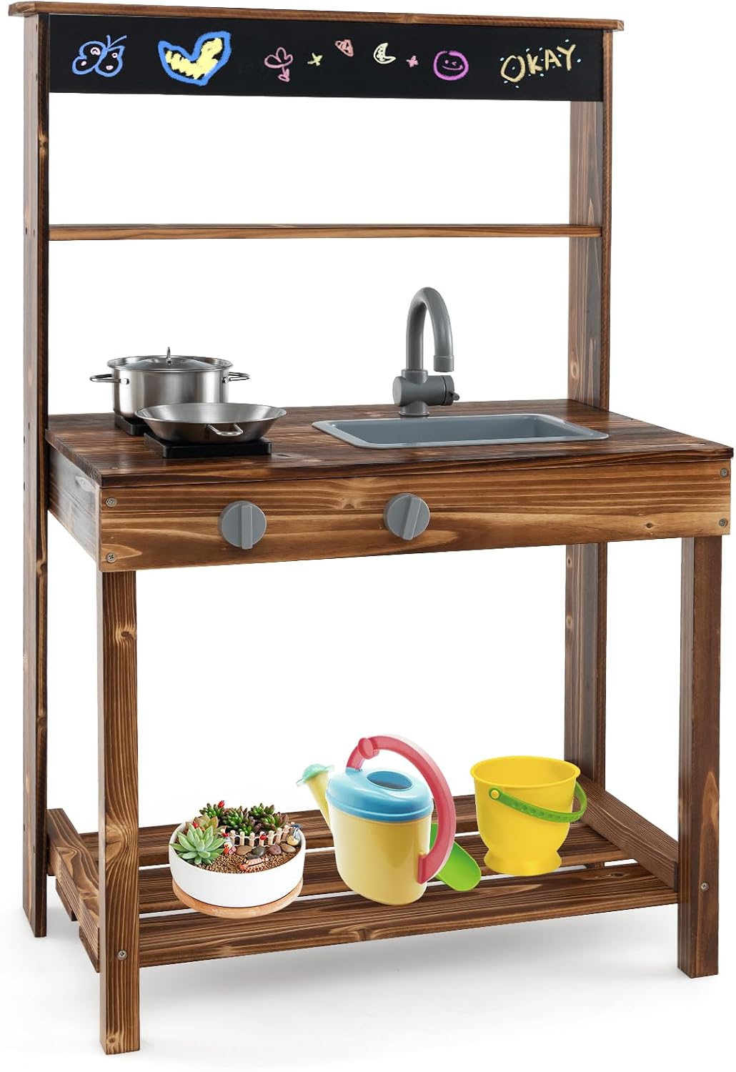 Costzon Cocina de barro, cocina de juego al aire libre con estufas,...