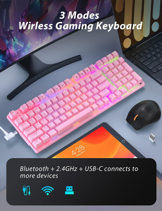 Combo de teclado mecánico inalámbrico y mouse, teclado para juegos...