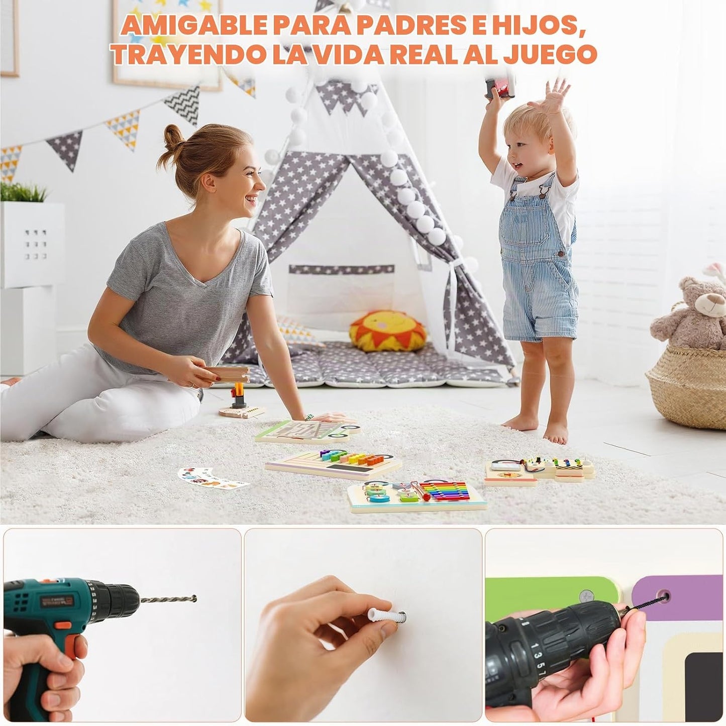 Montessori - Tablero sensorial de madera de tren eléctrico, panel d...