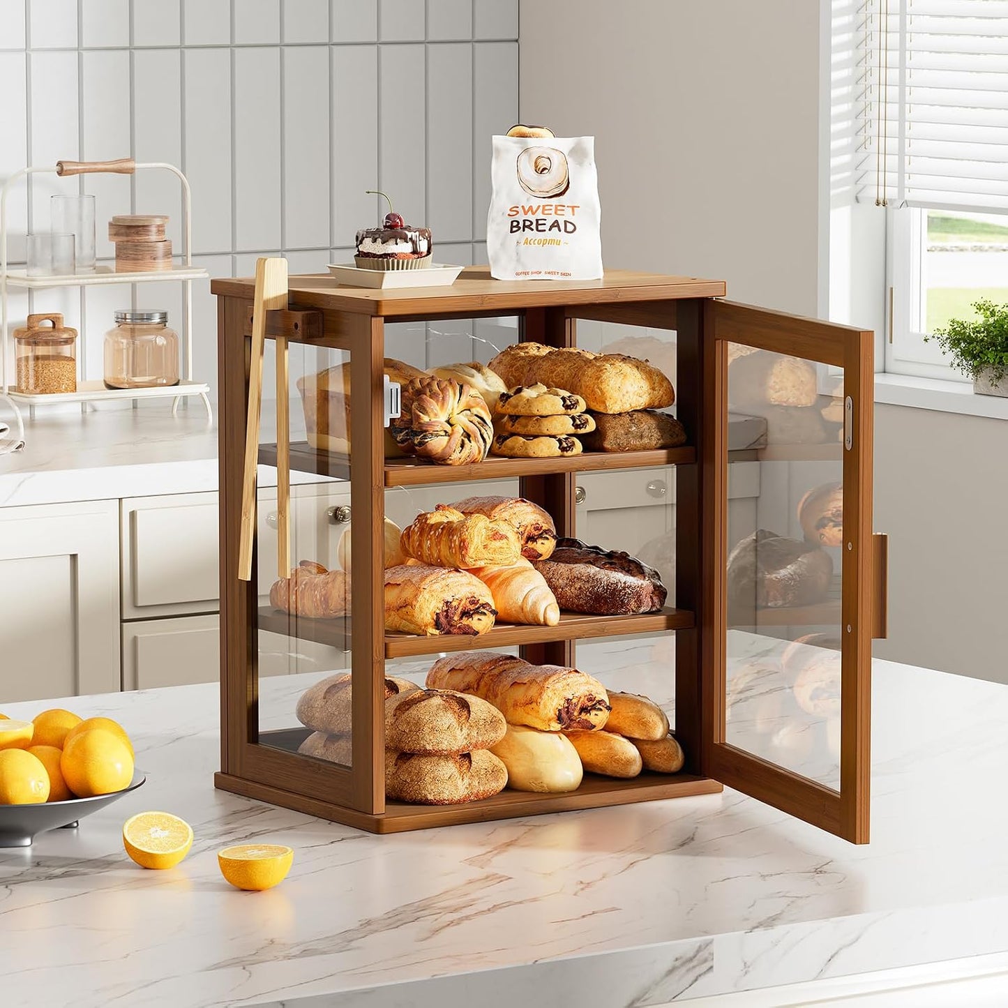 WOWLIVE Caja de pan para encimera de cocina, contenedor de almacena...