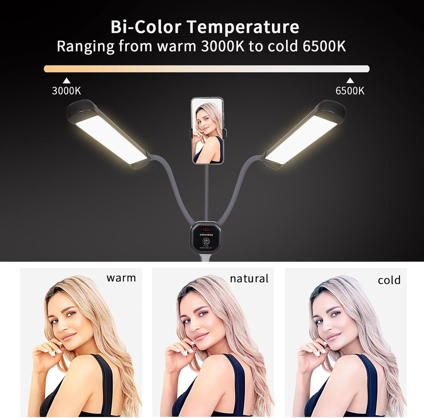 GSKAIWEN Luz de video LED regulable de 50 W con bolsa de trípode, k...